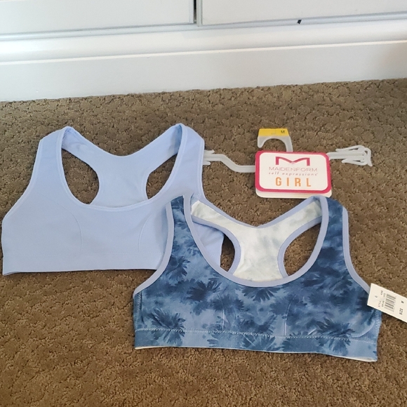 Maidenform Girl 2pk Blue & Tie-Dye Racerback Sports Bras Size M 7/8 L 10/12 NWT - Picture 1 of 4
